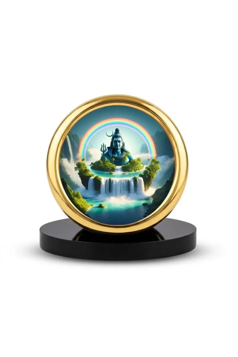 Car Desk/Table Top Lord Shiva Metal Golden Photo Stand  2x2 Inches, Compact & Stylish Spiritual Display For Car, Home & Office (Pack Of 1) (F18755)