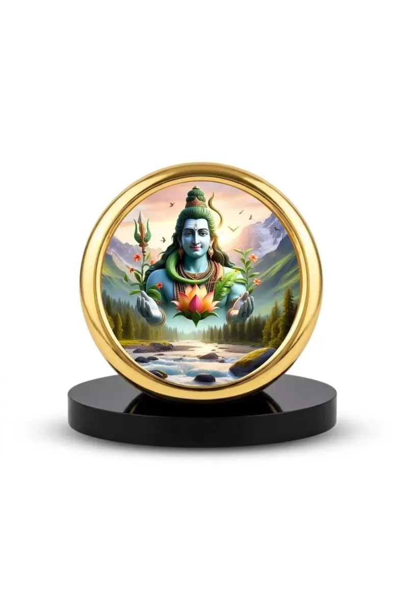 Car Desk/Table Top Lord Shiva Metal Golden Photo Stand  2x2 Inches, Compact & Stylish Spiritual Display For Car, Home & Office (Pack Of 1) (F18756)
