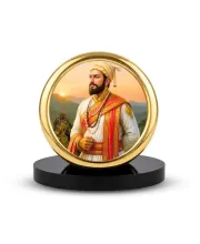 Car Desk/Table Top Shivaji Maharaj Metal Golden Photo Stand  2x2 Inches, Compact & Stylish Spiritual Display For Car, Home & Office (Pack Of 1) (F18757)