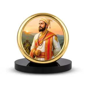 Car Desk/Table Top Shivaji Maharaj Metal Golden Photo Stand 2x2 Inches, Compact & Stylish Spiritual Display For Car, Home & Office (Pack Of 1) (F18757) Car Desk/Table Top Shivaji Maharaj Metal Golden Photo Stand 2x2 Inches, Compact & Stylish Spiritual Display For Car, Home & Office (Pack Of 1) (F18757)