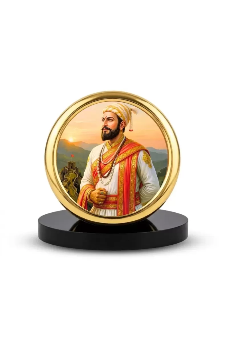 Car Desk/Table Top Shivaji Maharaj Metal Golden Photo Stand  2x2 Inches, Compact & Stylish Spiritual Display For Car, Home & Office (Pack Of 1) (F18757)