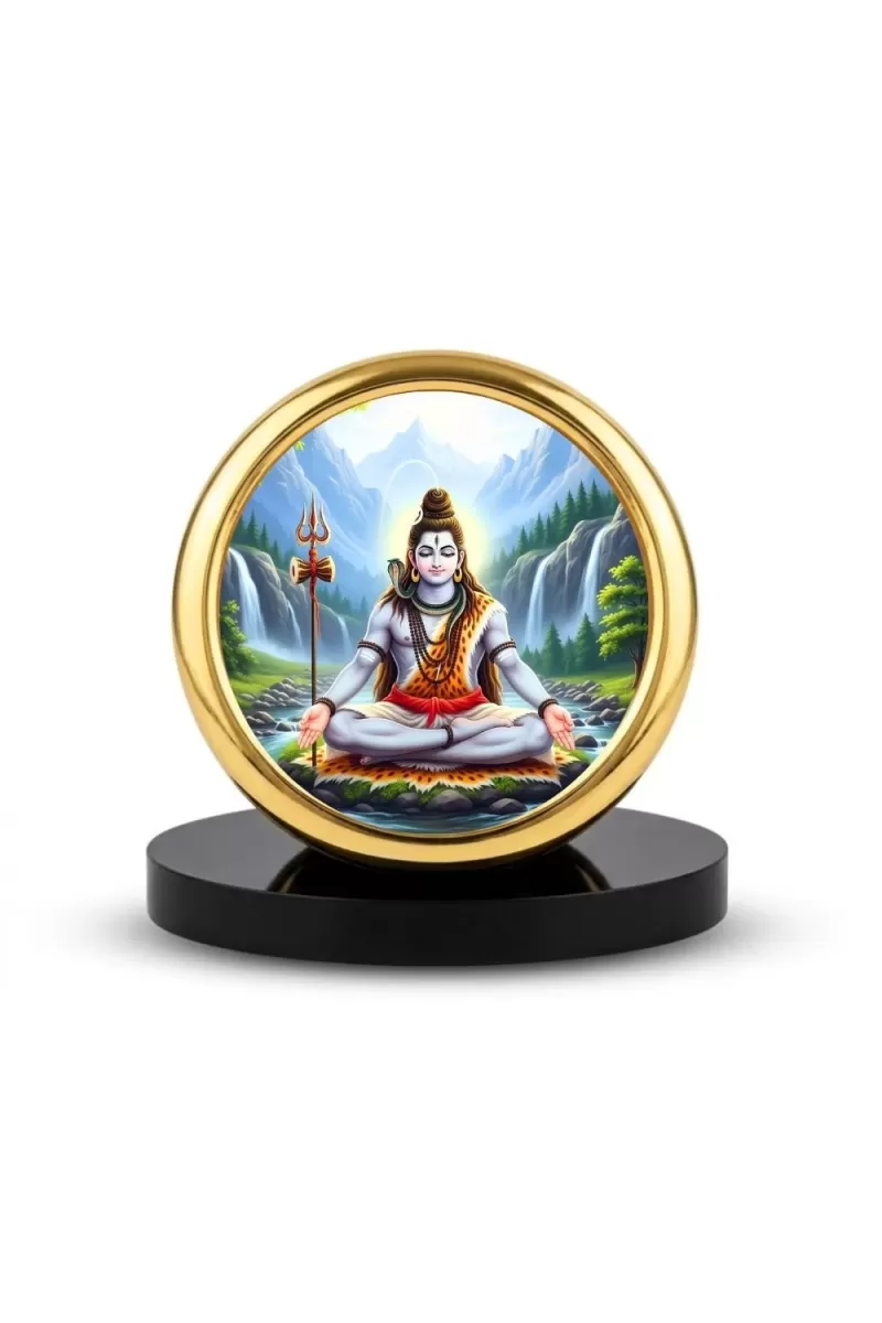 Car Desk/Table Top Lord Shiva Metal Golden Photo Stand  2x2 Inches, Compact & Stylish Spiritual Display For Car, Home & Office (Pack Of 1) (F18758)