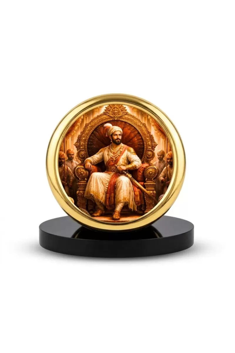 Car Desk/Table Top Shivaji Maharaj Metal Golden Photo Stand  2x2 Inches, Compact & Stylish Spiritual Display For Car, Home & Office (Pack Of 1) (F18759)