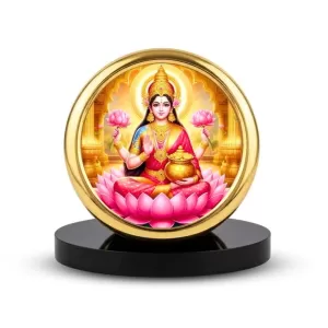 Car Desk/Table Top Goddess Lakshmi Metal Golden Photo Stand  2x2 Inches, Compact & Stylish Spiritual Display For Car, Home & Office (Pack Of 1) (F18760)