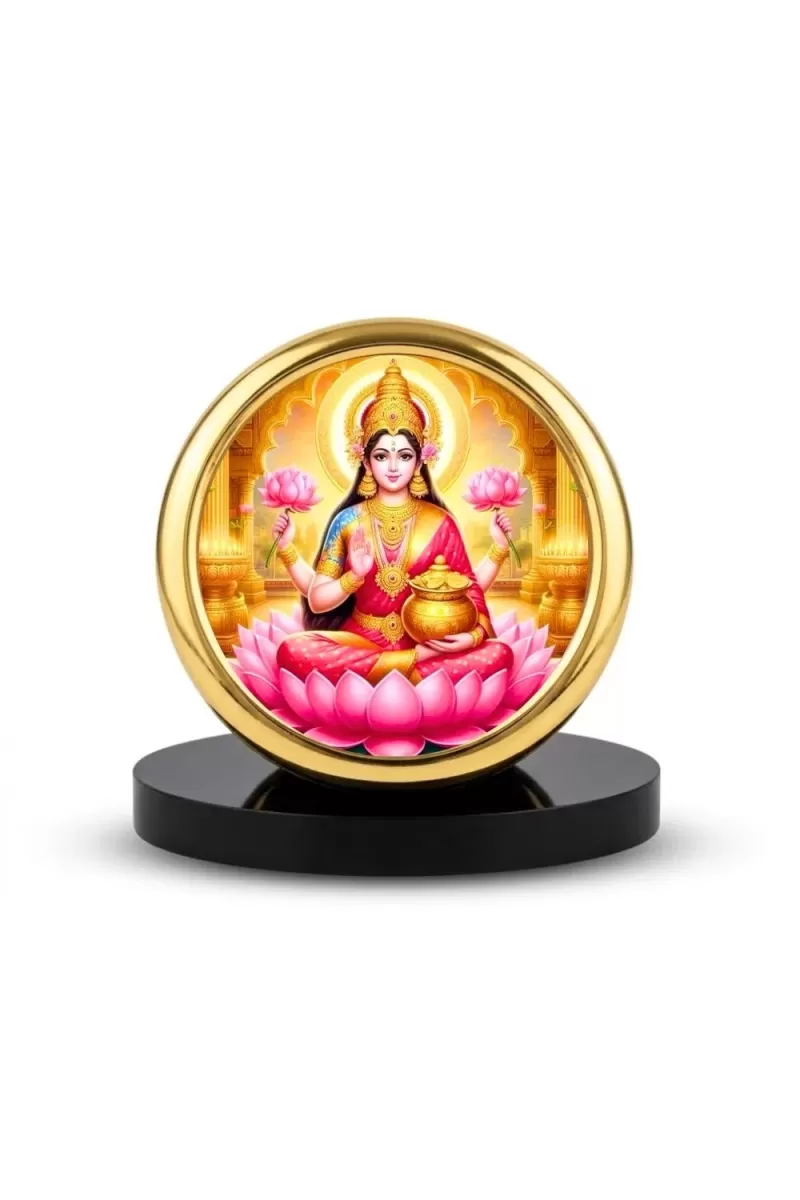 Car Desk/Table Top Goddess Lakshmi Metal Golden Photo Stand  2x2 Inches, Compact & Stylish Spiritual Display For Car, Home & Office (Pack Of 1) (F18760)