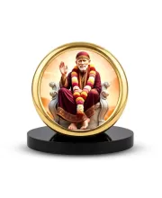 Car Desk/Table Top Lord Saibaba Metal Golden Photo Stand  2x2 Inches, Compact & Stylish Spiritual Display For Car, Home & Office (Pack Of 1) (F18761)