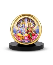 Car Desk/Table Top Lord Vishnu Lakshmi Metal Golden Photo Stand  2x2 Inches, Compact & Stylish Spiritual Display For Car, Home & Office (Pack Of 1) (F18763)