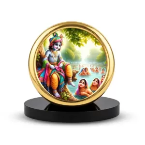 Car Desk/Table Top Lord Krishna Metal Golden Photo Stand 2x2 Inches, Compact & Stylish Spiritual Display For Car, Home & Office (Pack Of 1) (F18764) Car Desk/Table Top Lord Krishna Metal Golden Photo Stand 2x2 Inches, Compact & Stylish Spiritual Display For Car, Home & Office (Pack Of 1) (F18764)