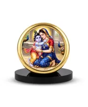 Car Desk/Table Top Lord Krishna With Yashodha Metal Golden Photo Stand  2x2 Inches, Compact & Stylish Spiritual Display For Car, Home & Office (Pack Of 1) (F18765)
