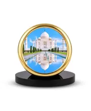 Car Desk/Table Top Beautiful Tajmahal Metal Golden Photo Stand  2x2 Inches, Compact & Stylish Spiritual Display For Car, Home & Office (Pack Of 1) (F18766)
