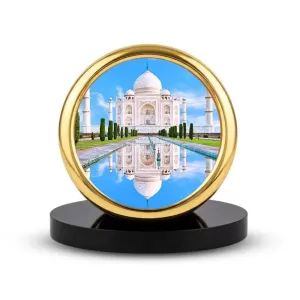 Car Desk/Table Top Beautiful Tajmahal Metal Golden Photo Stand  2x2 Inches, Compact & Stylish Spiritual Display For Car, Home & Office (Pack Of 1) (F18766)
