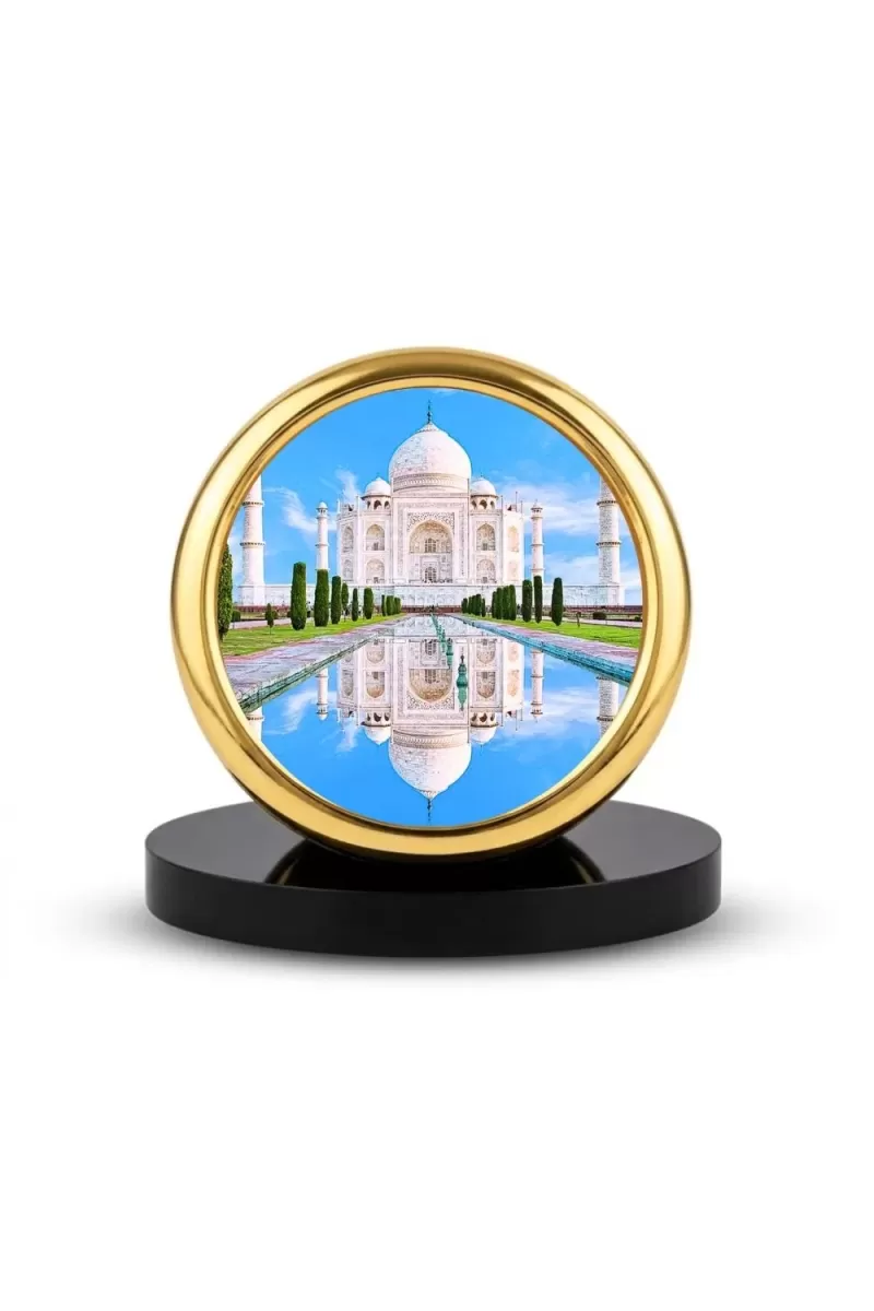 Car Desk/Table Top Beautiful Tajmahal Metal Golden Photo Stand  2x2 Inches, Compact & Stylish Spiritual Display For Car, Home & Office (Pack Of 1) (F18766)