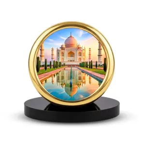 Car Desk/Table Top Beautiful Tajmahal Metal Golden Photo Stand  2x2 Inches, Compact & Stylish Spiritual Display For Car, Home & Office (Pack Of 1) (F18767)