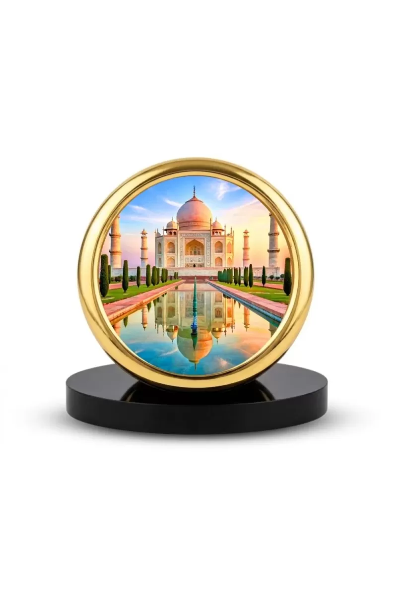 Car Desk/Table Top Beautiful Tajmahal Metal Golden Photo Stand  2x2 Inches, Compact & Stylish Spiritual Display For Car, Home & Office (Pack Of 1) (F18767)