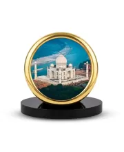 Car Desk/Table Top Beautiful Tajmahal Metal Golden Photo Stand  2x2 Inches, Compact & Stylish Spiritual Display For Car, Home & Office (Pack Of 1) (F18769)