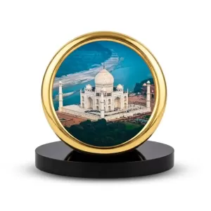 Car Desk/Table Top Beautiful Tajmahal Metal Golden Photo Stand  2x2 Inches, Compact & Stylish Spiritual Display For Car, Home & Office (Pack Of 1) (F18769)