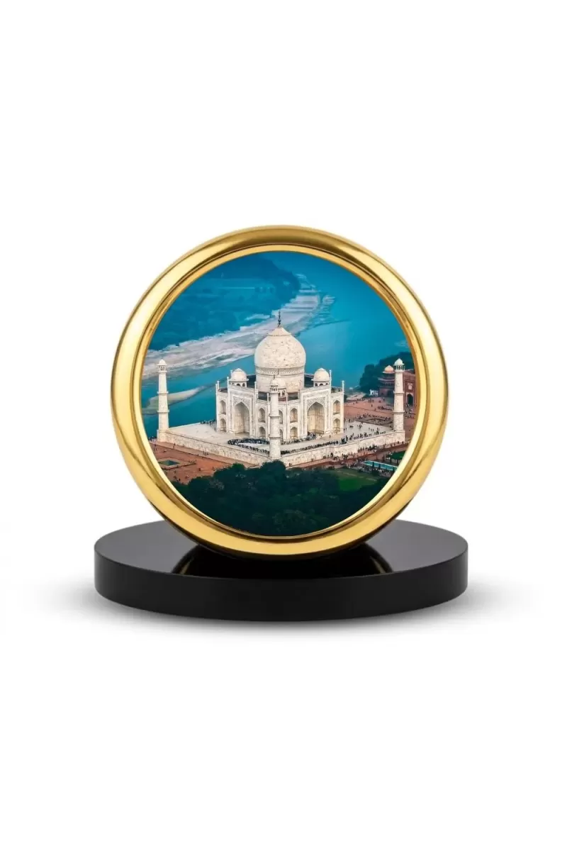 Car Desk/Table Top Beautiful Tajmahal Metal Golden Photo Stand  2x2 Inches, Compact & Stylish Spiritual Display For Car, Home & Office (Pack Of 1) (F18769)