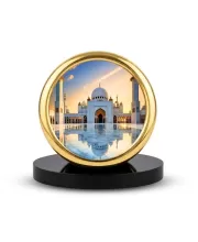 Car Desk/Table Top Mucca Masid Metal Golden Photo Stand  2x2 Inches, Compact & Stylish Spiritual Display For Car, Home & Office (Pack Of 1) (F18770)
