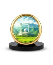 Car Desk/Table Top Mucca Masid Metal Golden Photo Stand  2x2 Inches, Compact & Stylish Spiritual Display For Car, Home & Office (Pack Of 1) (F18772)