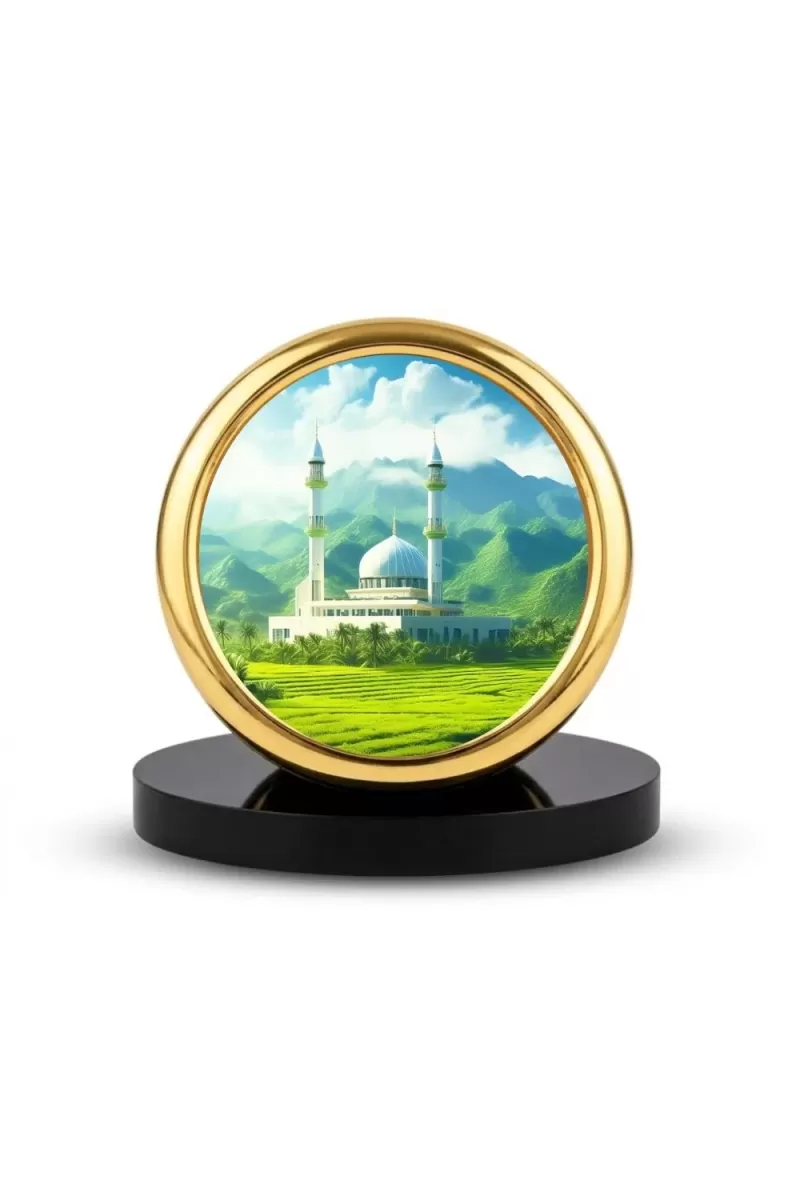 Car Desk/Table Top Mucca Masid Metal Golden Photo Stand  2x2 Inches, Compact & Stylish Spiritual Display For Car, Home & Office (Pack Of 1) (F18772)