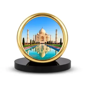 Car Desk/Table Top Beautiful Tajmahal Metal Golden Photo Stand  2x2 Inches, Compact & Stylish Spiritual Display For Car, Home & Office (Pack Of 1) (F18773)