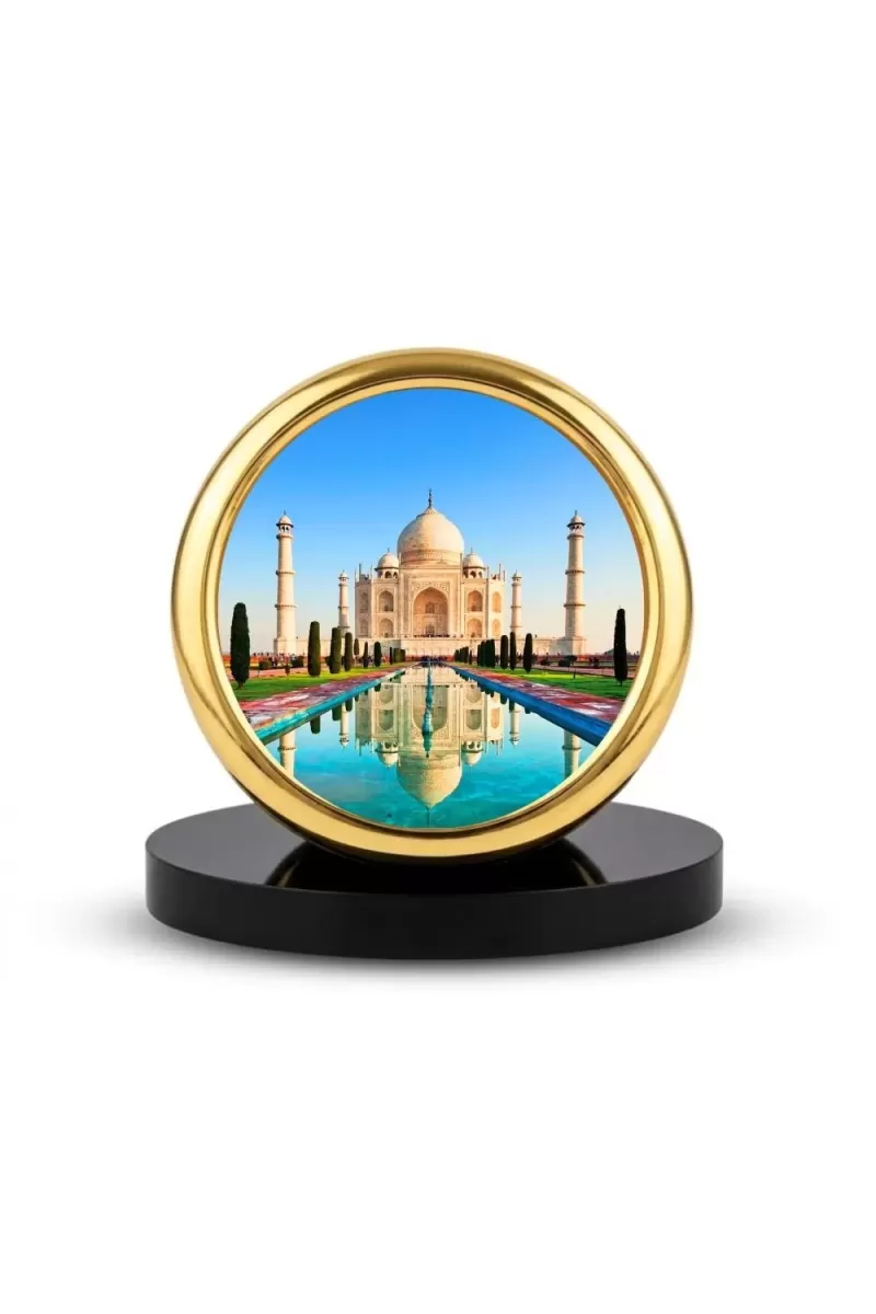 Car Desk/Table Top Beautiful Tajmahal Metal Golden Photo Stand  2x2 Inches, Compact & Stylish Spiritual Display For Car, Home & Office (Pack Of 1) (F18773)