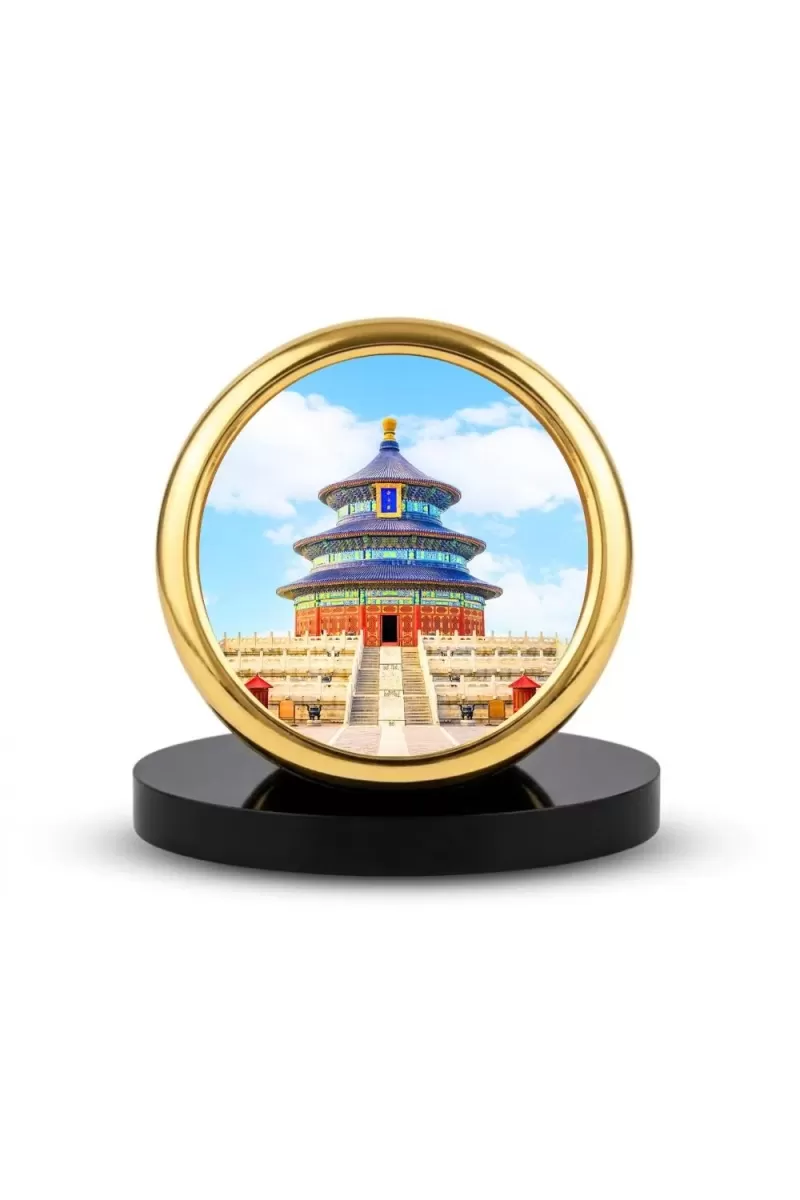 Car Desk/Table Top Beautiful Visiting Place Metal Golden Photo Stand  2x2 Inches, Compact & Stylish Spiritual Display For Car, Home & Office (Pack Of 1) (F18774)
