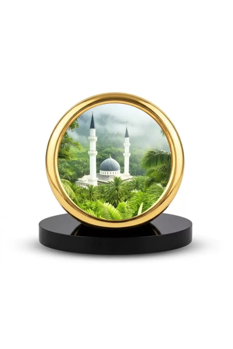 Car Desk/Table Top Mucca Masid Metal Golden Photo Stand  2x2 Inches, Compact & Stylish Spiritual Display For Car, Home & Office (Pack Of 1) (F18775)