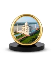 Car Desk/Table Top Beautiful Tajmahal Metal Golden Photo Stand  2x2 Inches, Compact & Stylish Spiritual Display For Car, Home & Office (Pack Of 1) (F18776)