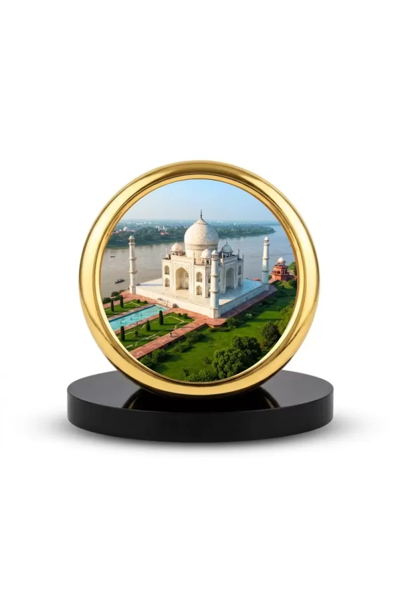 Car Desk/Table Top Beautiful Tajmahal Metal Golden Photo Stand  2x2 Inches, Compact & Stylish Spiritual Display For Car, Home & Office (Pack Of 1) (F18776)