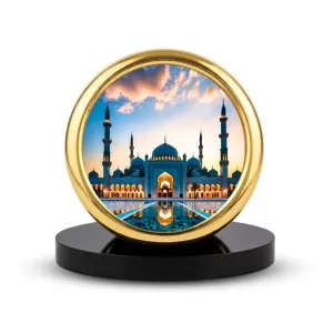 Car Desk/Table Top Mucca Masid Metal Golden Photo Stand  2x2 Inches, Compact & Stylish Spiritual Display For Car, Home & Office (Pack Of 1) (F18777)