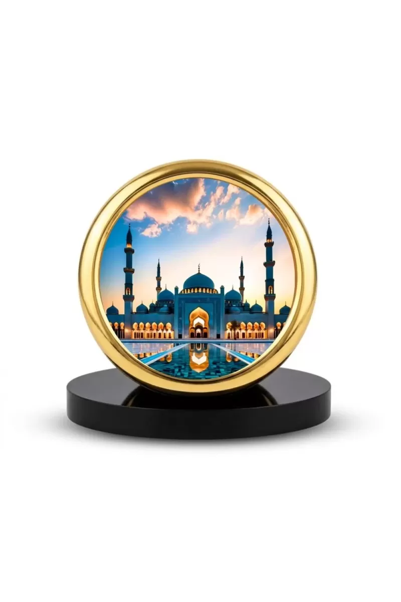 Car Desk/Table Top Mucca Masid Metal Golden Photo Stand  2x2 Inches, Compact & Stylish Spiritual Display For Car, Home & Office (Pack Of 1) (F18777)