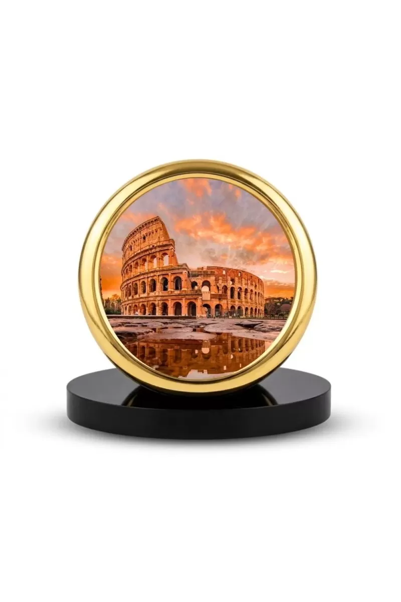 Car Desk/Table Top Visiting Place Rome Metal Golden Photo Stand  2x2 Inches, Compact & Stylish Spiritual Display For Car, Home & Office (Pack Of 1) (F18779)