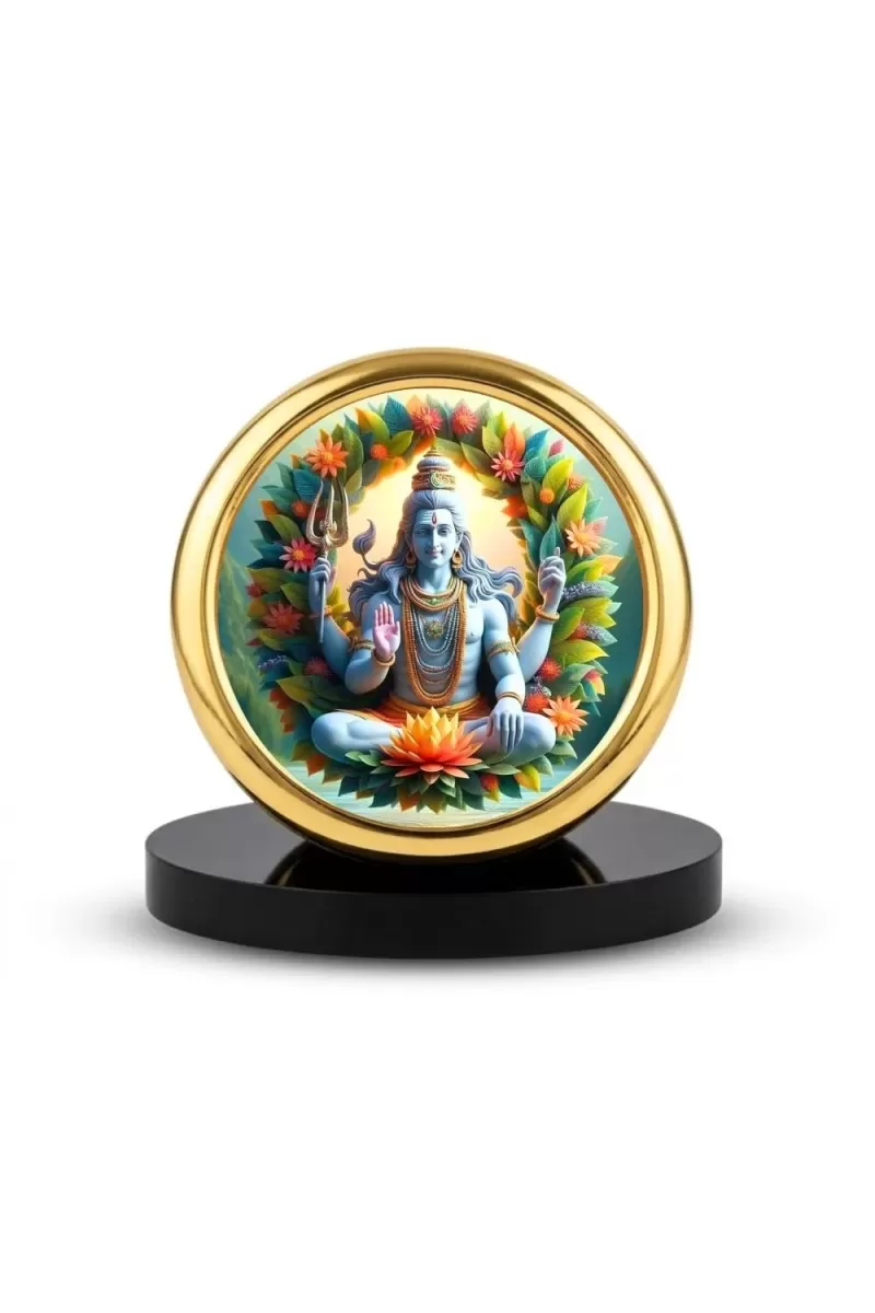 Car Desk/Table Top Lord Shiva Metal Golden Photo Stand  2x2 Inches, Compact & Stylish Spiritual Display For Car, Home & Office (Pack Of 1) (F18780)
