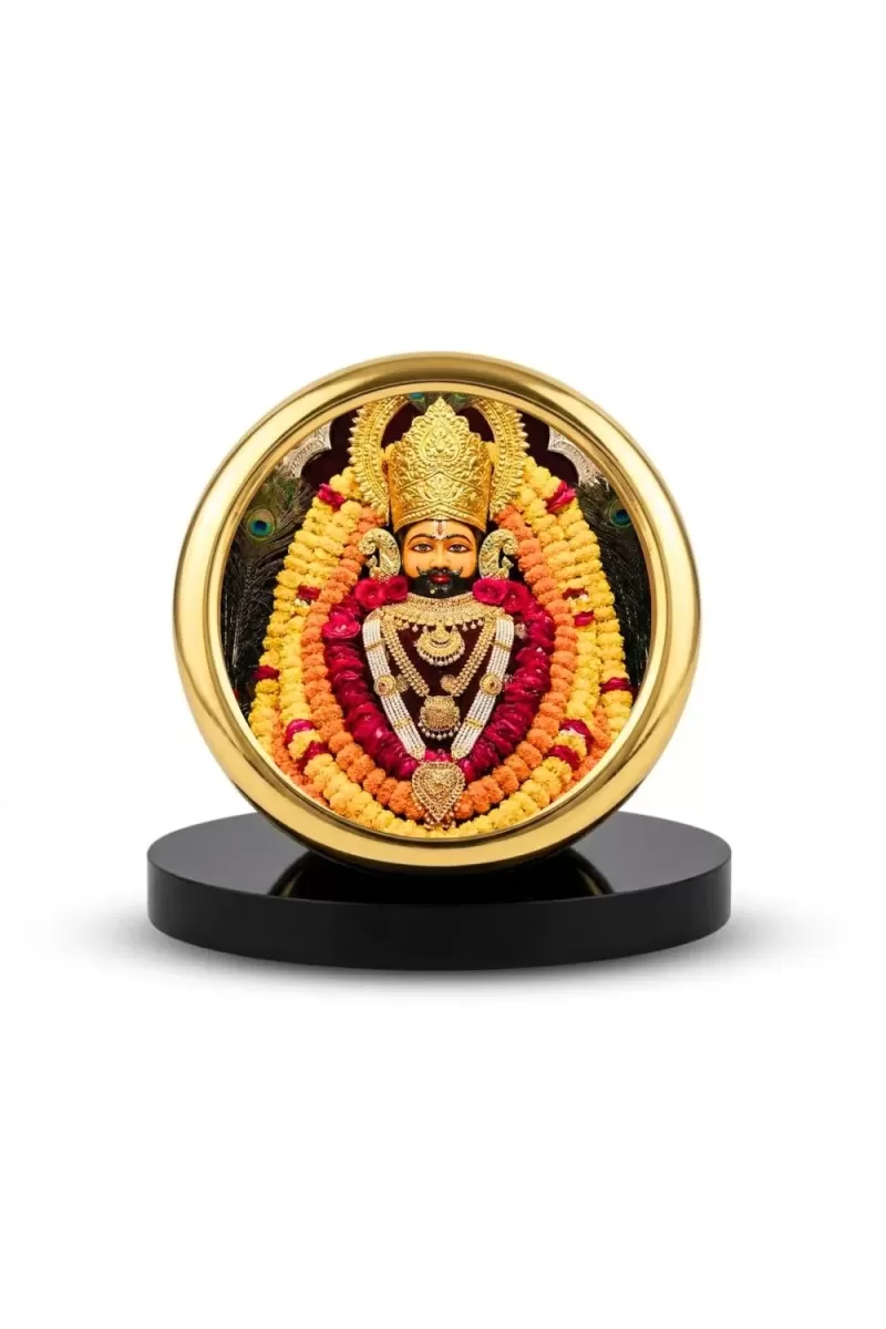 Car Desk/Table Top Khatu Shyam Metal Golden Photo Stand  2x2 Inches, Compact & Stylish Spiritual Display For Car, Home & Office (Pack Of 1) (F18781)