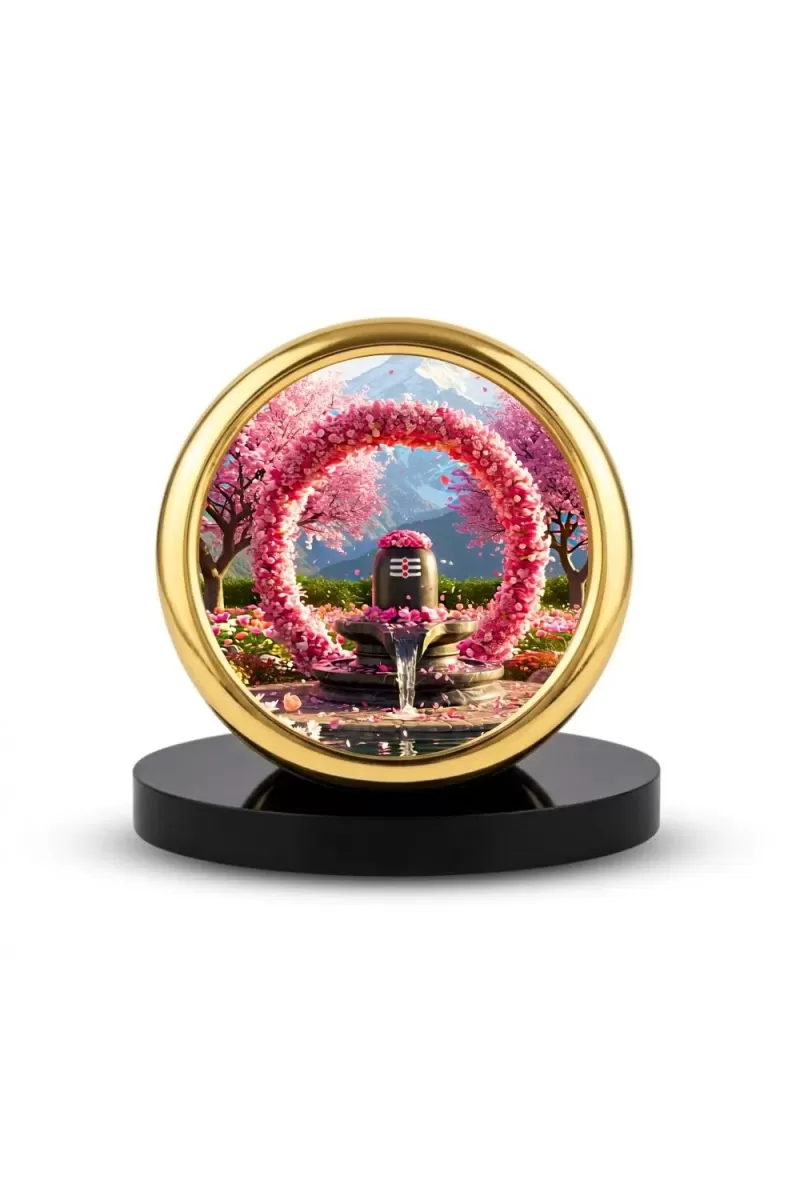 Car Desk/Table Top Lingam Metal Golden Photo Stand  2x2 Inches, Compact & Stylish Spiritual Display For Car, Home & Office (Pack Of 1) (F18782)