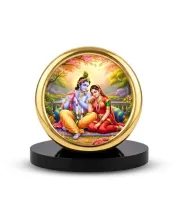 Car Desk/Table Top Radha Krishna Metal Golden Photo Stand  2x2 Inches, Compact & Stylish Spiritual Display For Car, Home & Office (Pack Of 1) (F18783)
