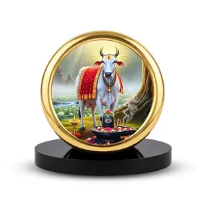 Car Desk/Table Top Gomatha And Lingam Metal Golden Photo Stand  2x2 Inches, Compact & Stylish Spiritual Display For Car, Home & Office (Pack Of 1) (F18784)