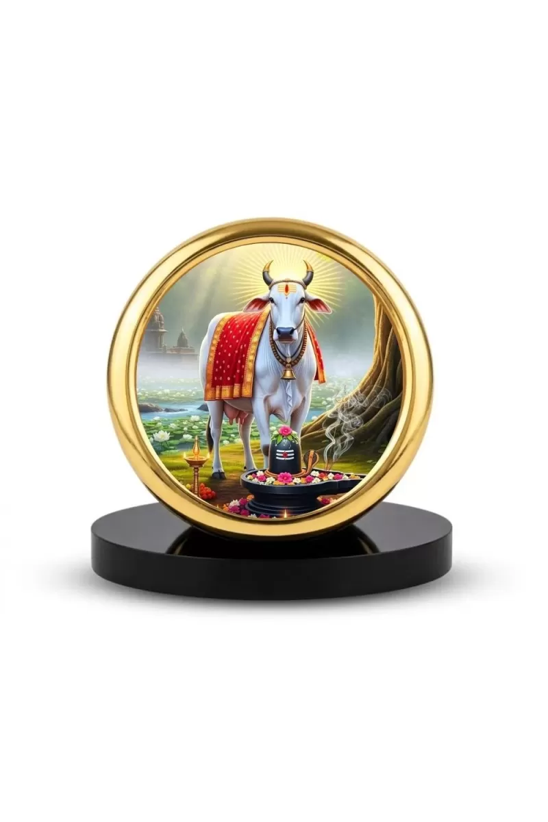Car Desk/Table Top Gomatha And Lingam Metal Golden Photo Stand  2x2 Inches, Compact & Stylish Spiritual Display For Car, Home & Office (Pack Of 1) (F18784)