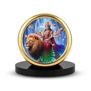 Car Desk/Table Top Durga Matha Metal Golden Photo Stand 2x2 Inches, Compact & Stylish Spiritual Display For Car, Home & Office (Pack Of 1) (F18785) Car Desk/Table Top Durga Matha Metal Golden Photo Stand 2x2 Inches, Compact & Stylish Spiritual Display For Car, Home & Office (Pack Of 1) (F18785)