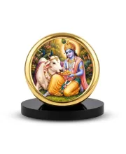 Car Desk/Table Top Lord Krishna Metal Golden Photo Stand  2x2 Inches, Compact & Stylish Spiritual Display For Car, Home & Office (Pack Of 1) (F18786)
