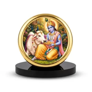 Car Desk/Table Top Lord Krishna Metal Golden Photo Stand  2x2 Inches, Compact & Stylish Spiritual Display For Car, Home & Office (Pack Of 1) (F18786)