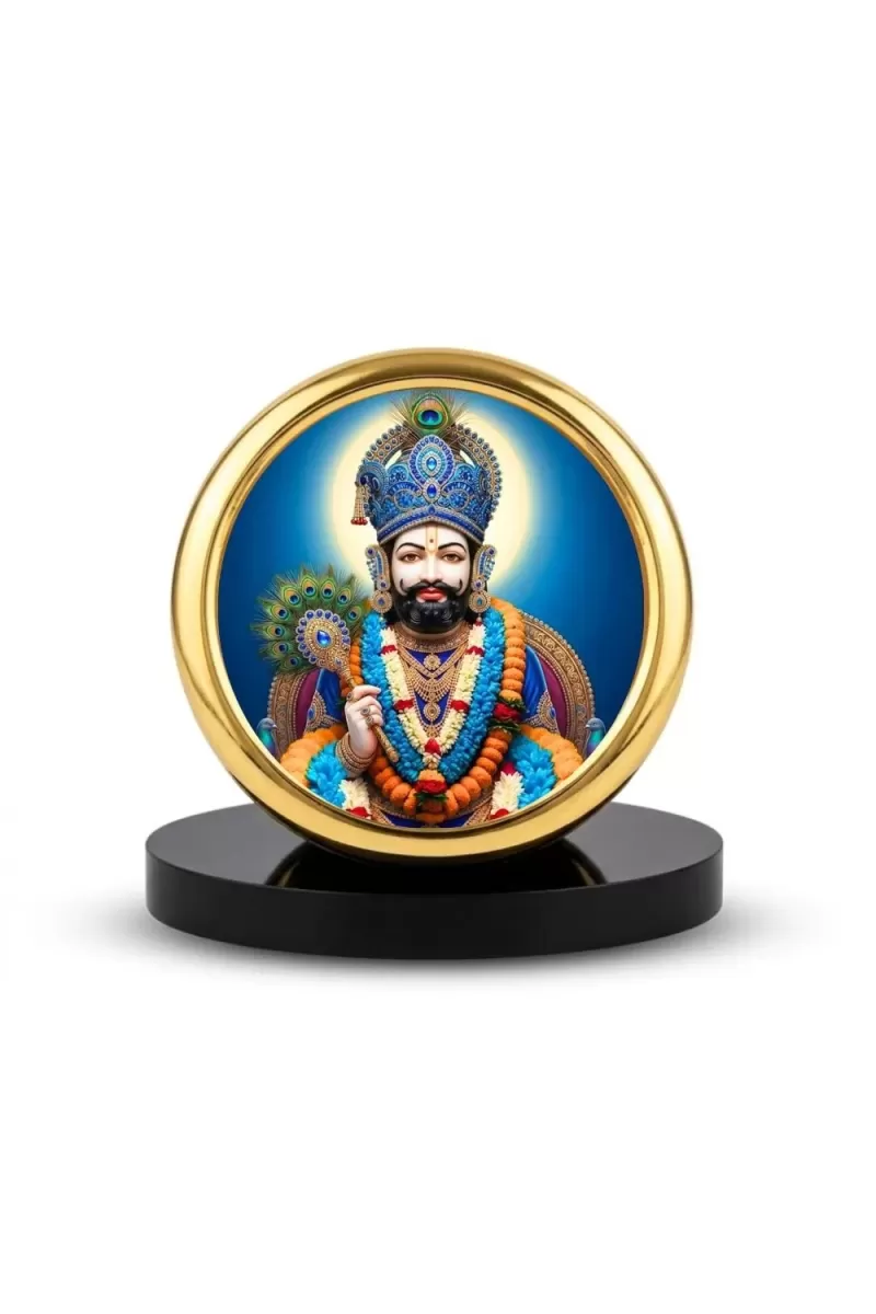 Car Desk/Table Top Khatu Shyam Metal Golden Photo Stand  2x2 Inches, Compact & Stylish Spiritual Display For Car, Home & Office (Pack Of 1) (F18787)
