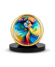 Car Desk/Table Top Radha Krishna Metal Golden Photo Stand  2x2 Inches, Compact & Stylish Spiritual Display For Car, Home & Office (Pack Of 1) (F18788)