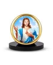 Car Desk/Table Top Lord Jesus Metal Golden Photo Stand  2x2 Inches, Compact & Stylish Spiritual Display For Car, Home & Office (Pack Of 1) (F18789)