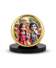 Car Desk/Table Top Little Radha Krishna Metal Golden Photo Stand  2x2 Inches, Compact & Stylish Spiritual Display For Car, Home & Office (Pack Of 1) (F18790)
