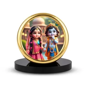 Car Desk/Table Top Little Radha Krishna Metal Golden Photo Stand 2x2 Inches, Compact & Stylish Spiritual Display For Car, Home & Office (Pack Of 1) (F18790) Car Desk/Table Top Little Radha Krishna Metal Golden Photo Stand 2x2 Inches, Compact & Stylish Spiritual Display For Car, Home & Office (Pack Of 1) (F18790)