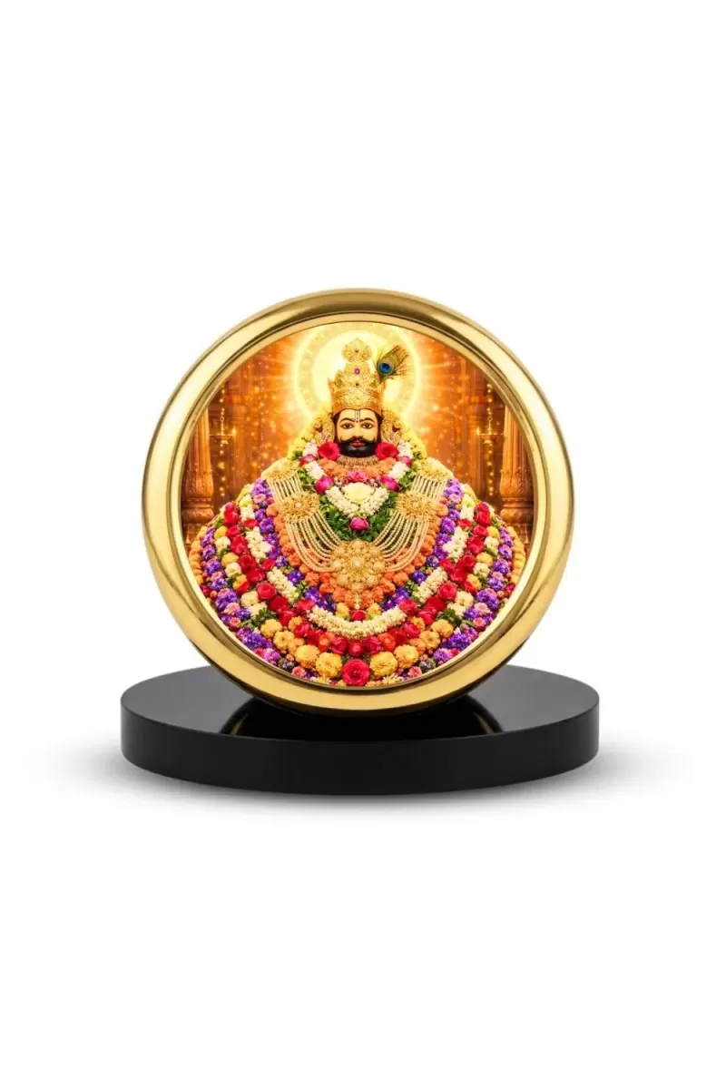 Car Desk/Table Top Khatu Shyam Metal Golden Photo Stand  2x2 Inches, Compact & Stylish Spiritual Display For Car, Home & Office (Pack Of 1) (F18791)
