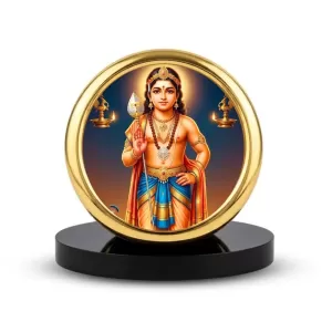 Car Desk/Table Top Lord Karthikeya Metal Golden Photo Stand  2x2 Inches, Compact & Stylish Spiritual Display For Car, Home & Office (Pack Of 1) (F18793)