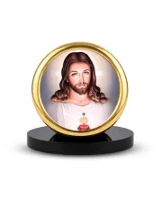 Car Desk/Table Top Lord Jesus Metal Golden Photo Stand  2x2 Inches, Compact & Stylish Spiritual Display For Car, Home & Office (Pack Of 1) (F18794)